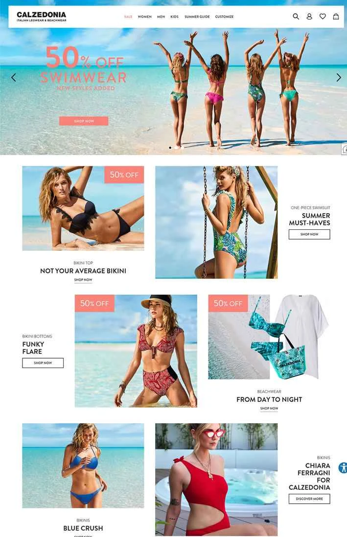 Calzedonia USウェブサイト: イタリア風ソックス、レギンス、ビーチウェア