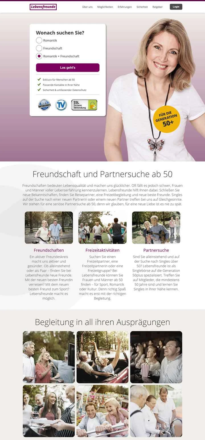 Lebensfreunde、50 歳以上の人のためのドイツの出会い系サイト。