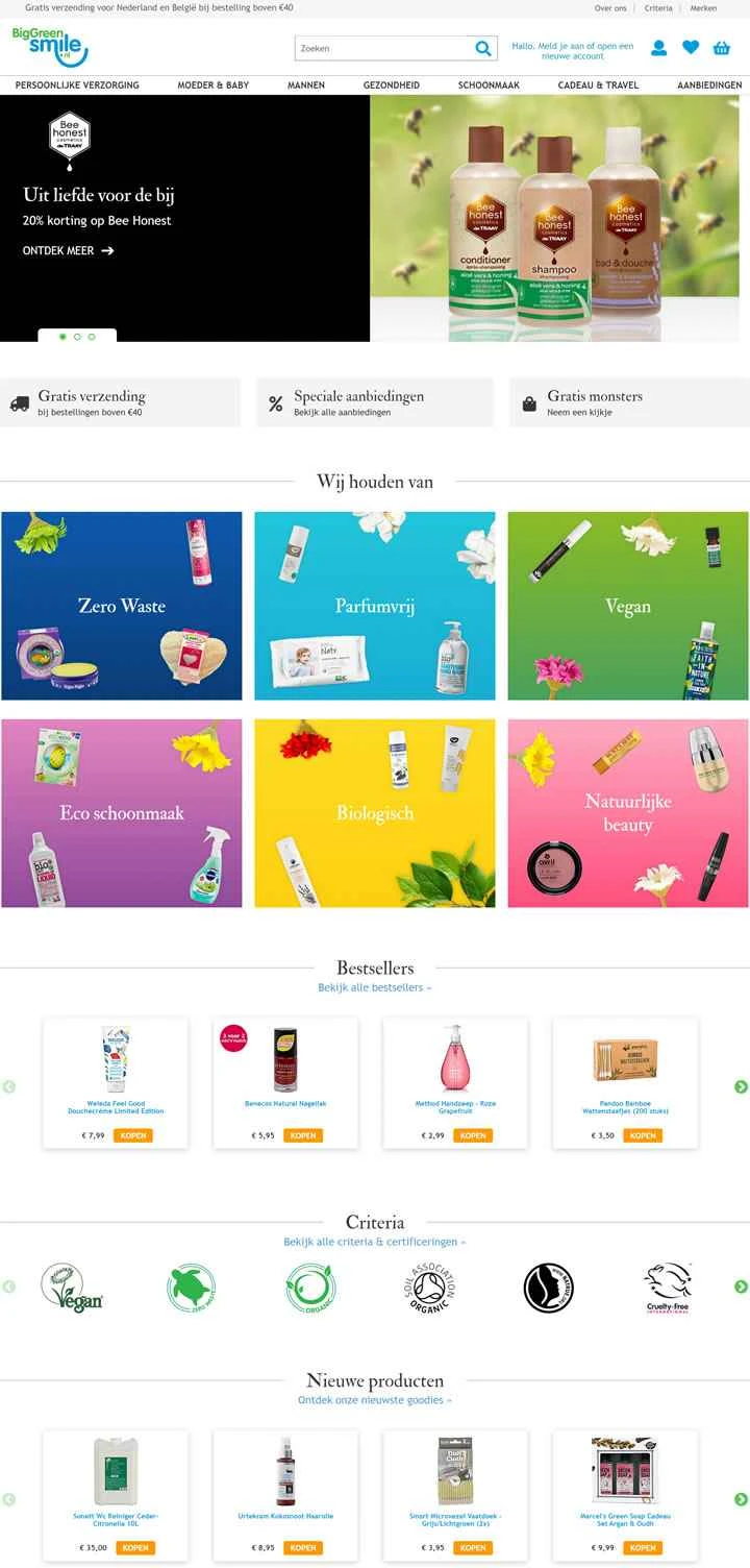 BigGreenSmile.nl は、天然およびオーガニック製品を専門とするオランダのオンライン ストアです。