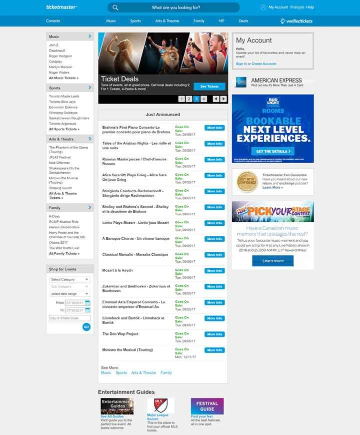 Ticketmaster Canada（カナダのチケット販売ウェブサイト）
