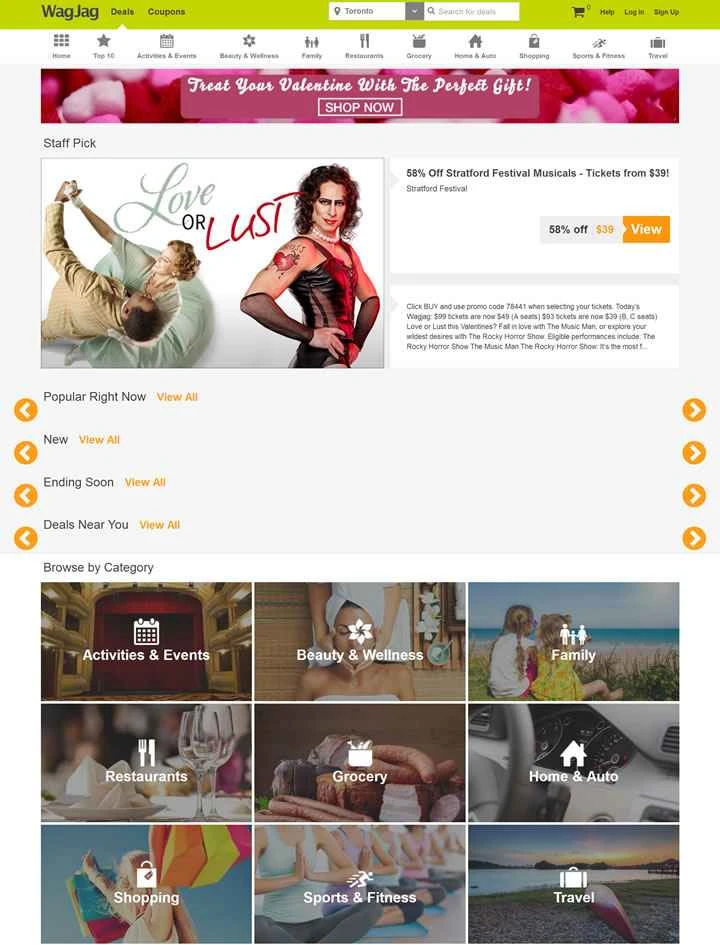 WagJag は、割引、クーポン、お買い得情報を扱うカナダのウェブサイトです。