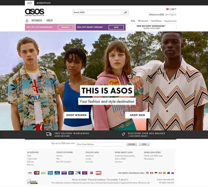 ASOS UKウェブサイト: 英国のオンラインファッション・化粧品小売業者