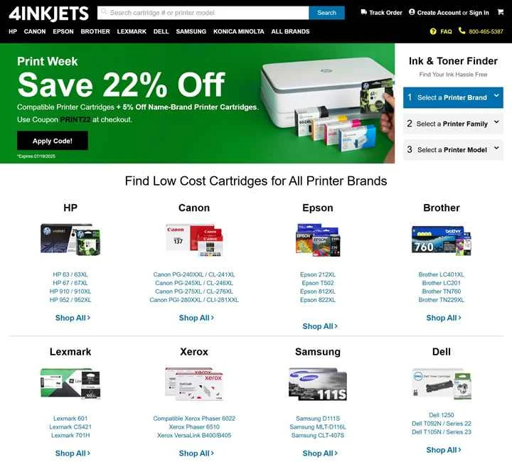 4inkjets は、低価格のインクおよびトナー カートリッジの大手米国サプライヤーです。