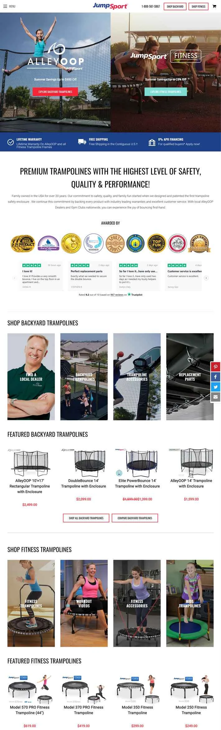 安全な裏庭用・フィットネス用トランポリン：JumpSport