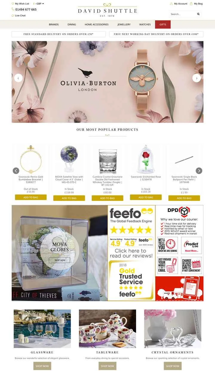 ジュエリー、時計、ホームギフトを専門とする英国のブティック、David Shuttle。