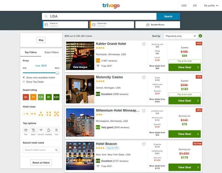 トリバゴ（米国）：世界最大のホテル価格比較サイト