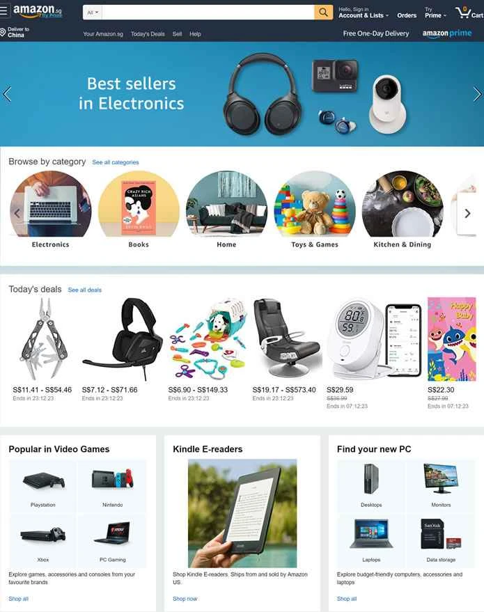 Amazonシンガポール公式サイト：Amazon.sg