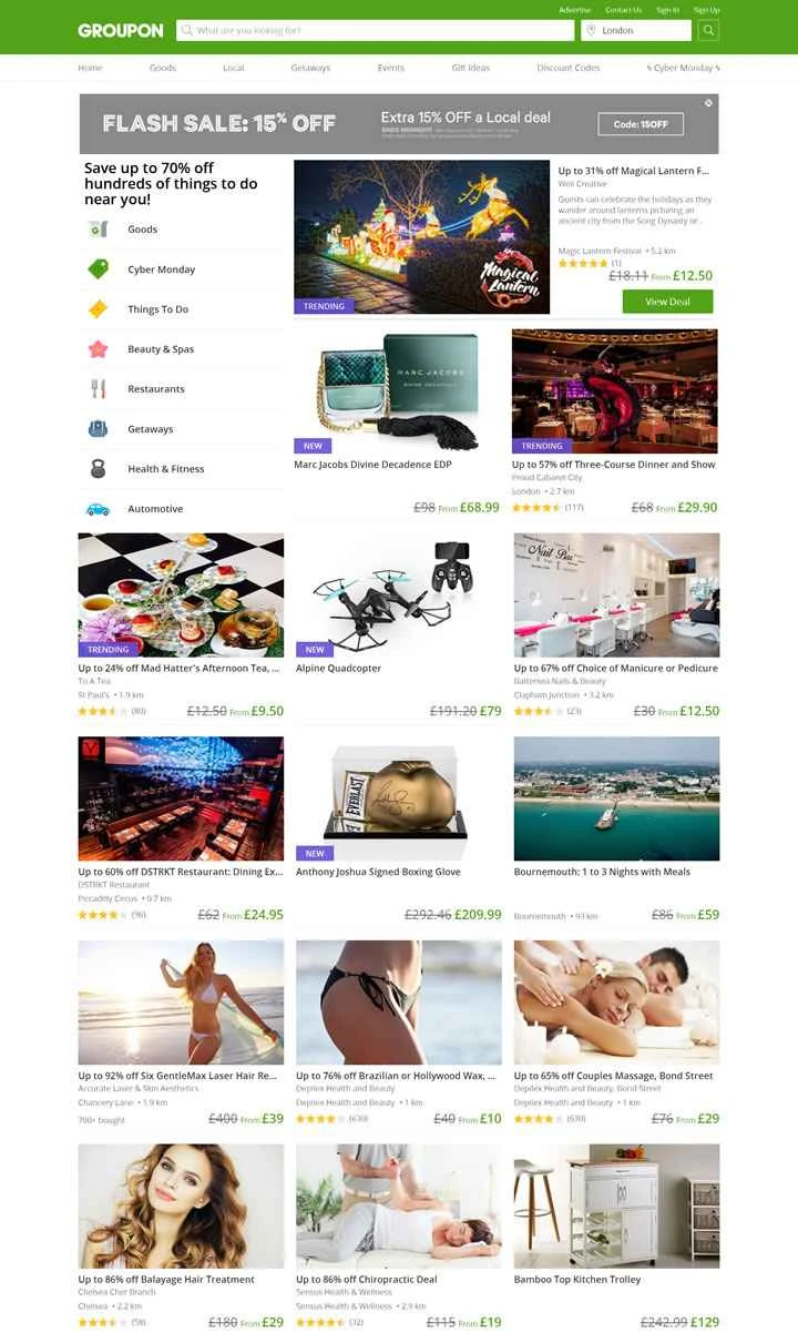 Groupon UK公式サイト：オンラインショッピングのお得な情報とクーポン