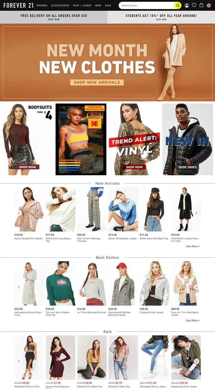 Forever 21 UKのウェブサイト：アメリカのファストファッション小売業者
