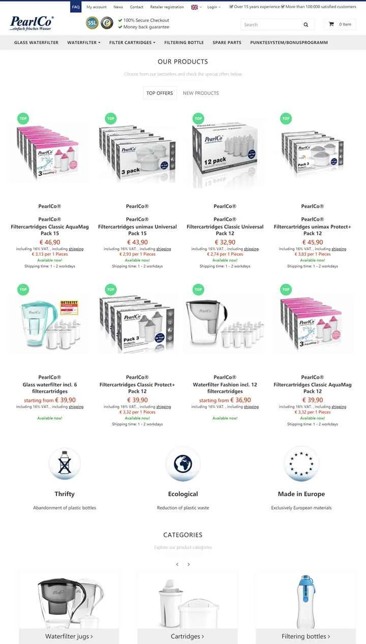 PearlCo は、家庭用浄水器用の浄水ポットとカートリッジのドイツ ブランドです。