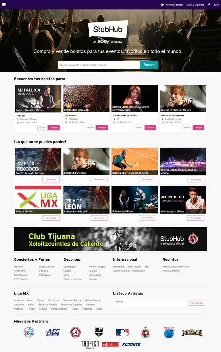 StubHubメキシコ：チケットの売買
