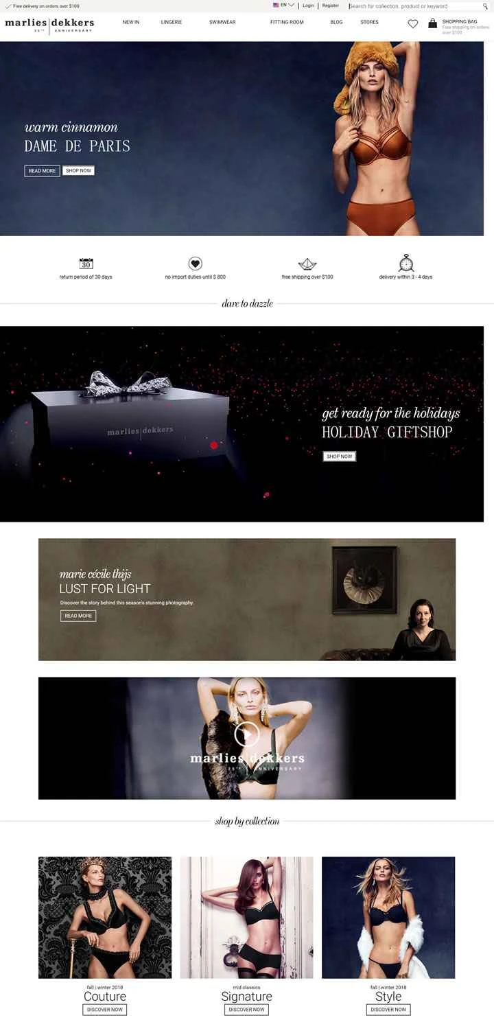 高級ランジェリーブランド「Marlies Dekkers」の米国公式オンラインストア
