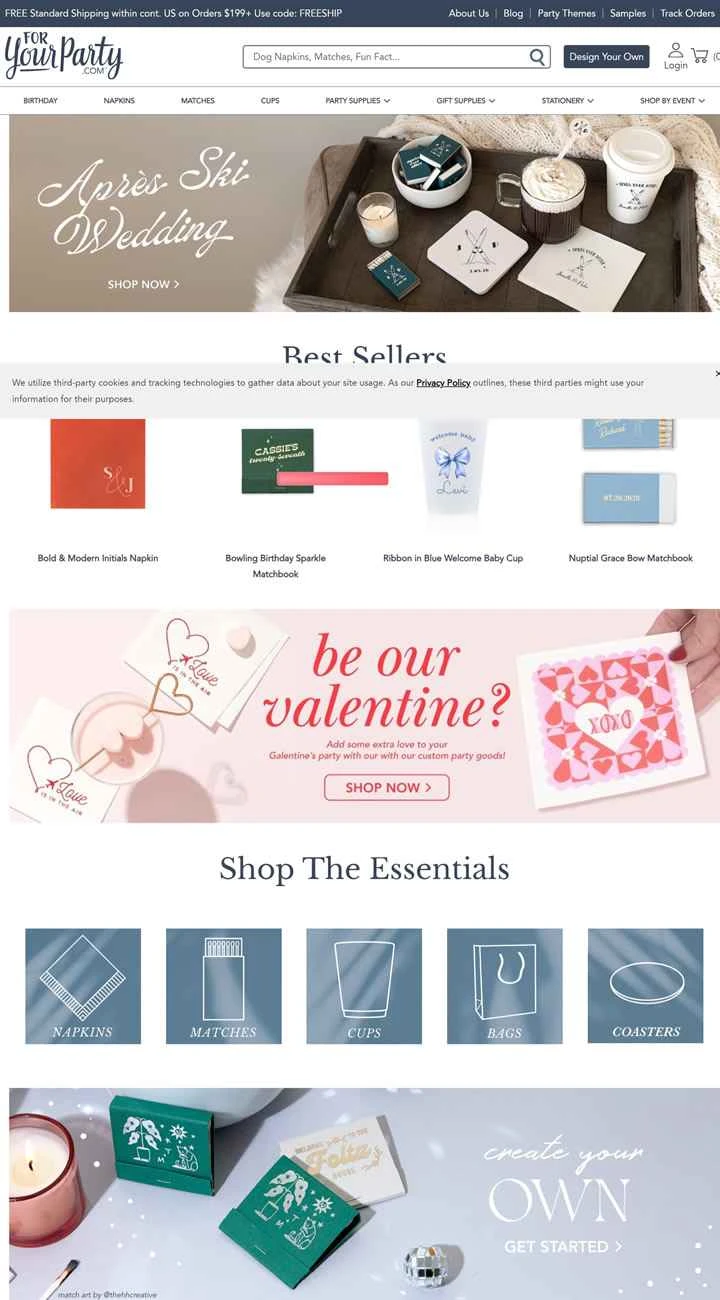 For Your Party は、カスタム パーティー用品、ナプキン、マグカップなどを専門とする米国の Web サイトです。