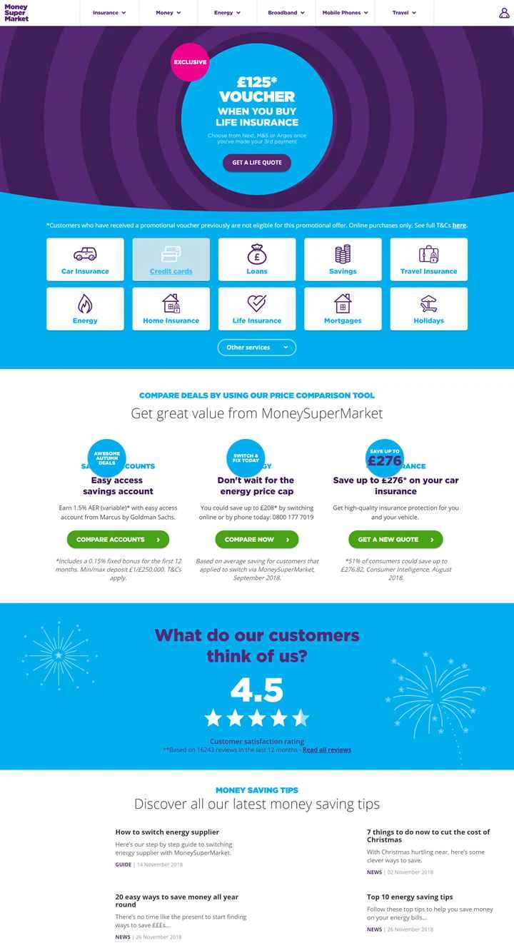 英国で最も人気のある価格比較ウェブサイトの 1 つ、MoneySuperMarket。