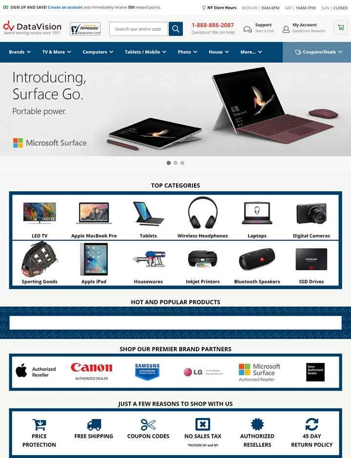 米国の大手電子機器ブランドの正規オンライン小売業者である DataVision。