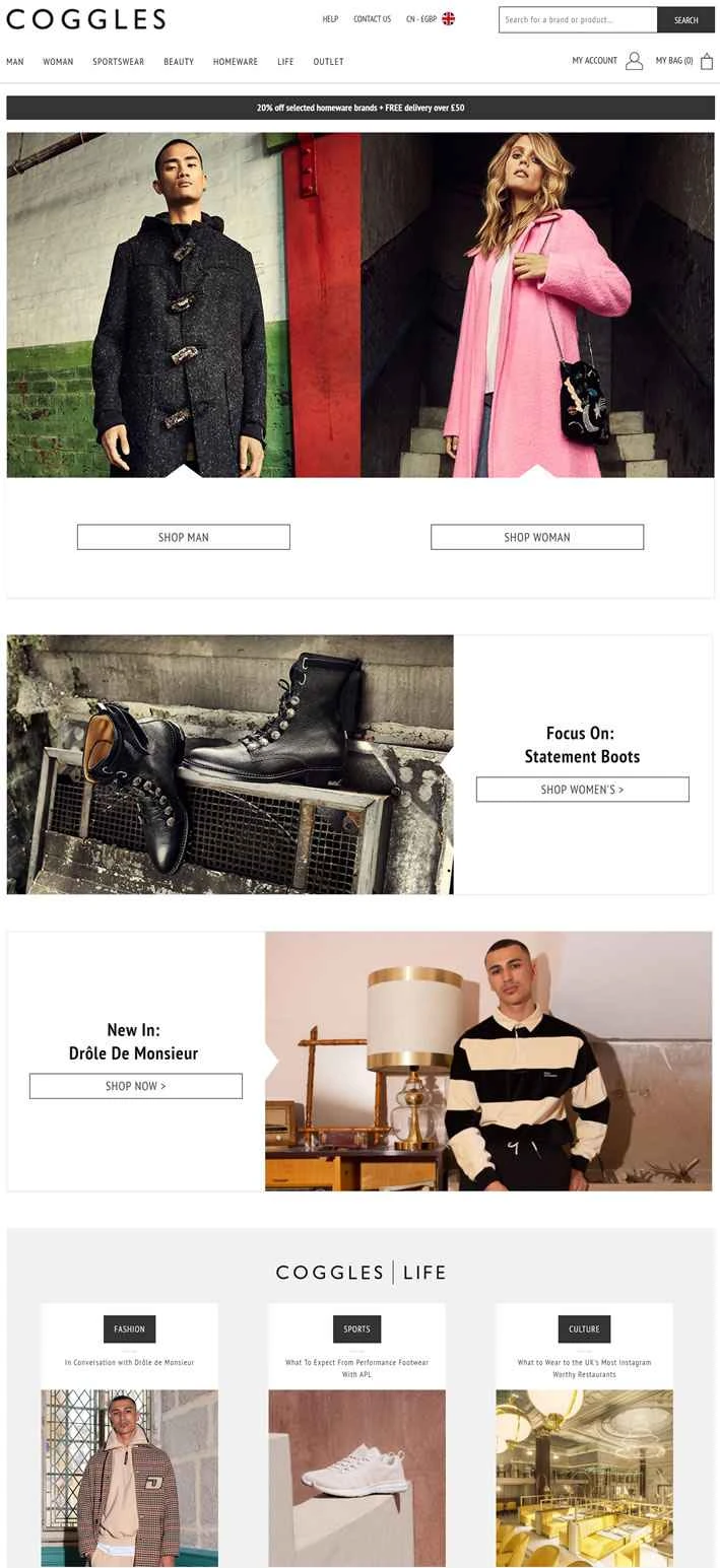 Coggles（米国/カナダ）：プレミアム国際ファッション小売業者