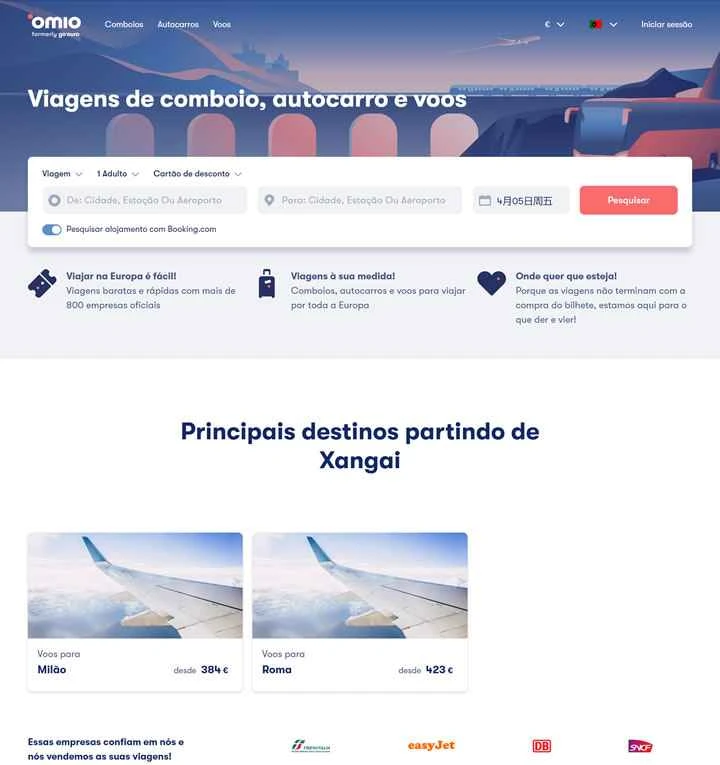 Omio ポルトガル: ヨーロッパ全域の格安バス、電車、フライトを検索して比較します。