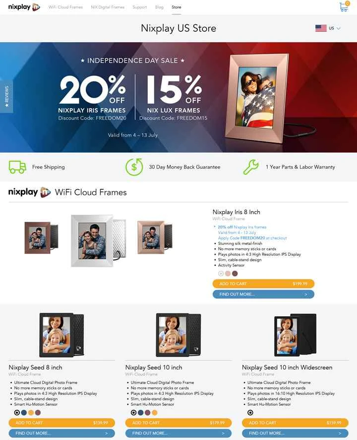 WiFiクラウドデジタルフォトフレーム：Nixplay