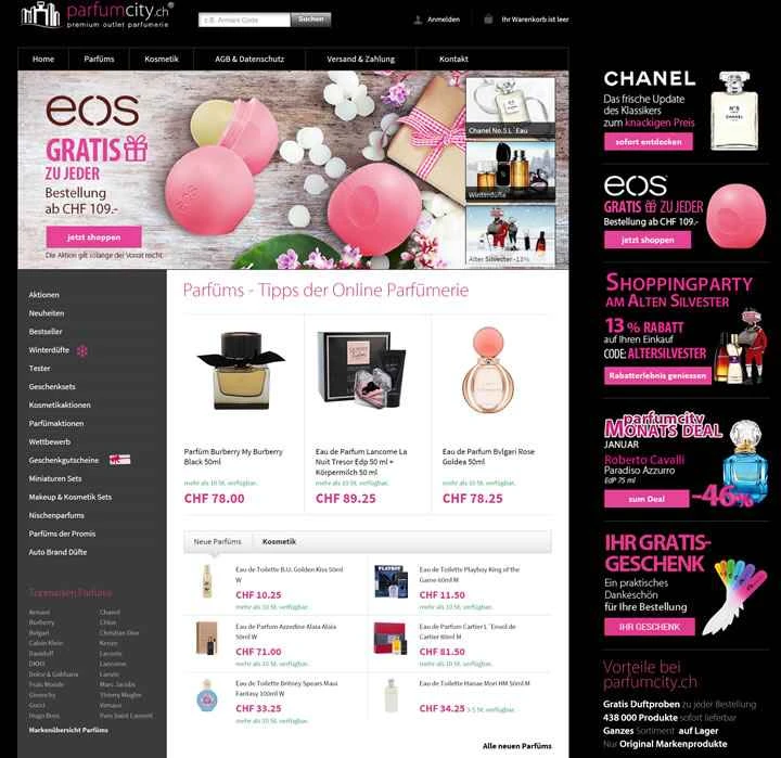 スイスの香水ショッピングサイト：Parfumcity.ch