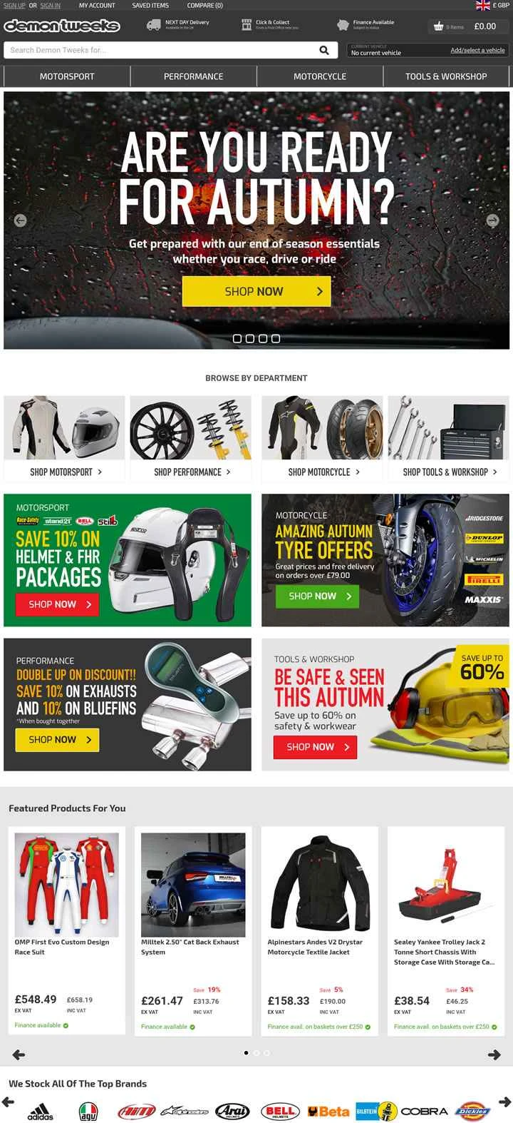 Demon Tweeks は、英国を拠点とするレース、自動車改造、オートバイ部品のオンライン ショッピング サイトです。