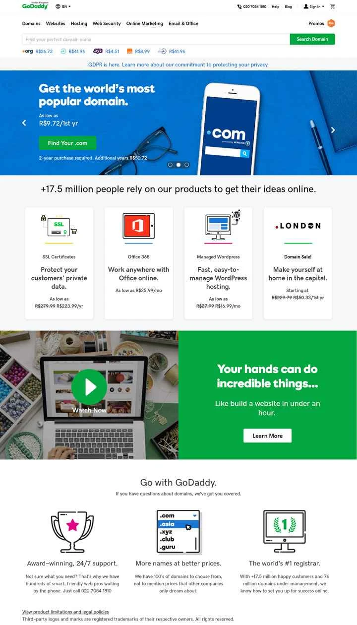 GoDaddy UK: 世界一のドメインレジストラ