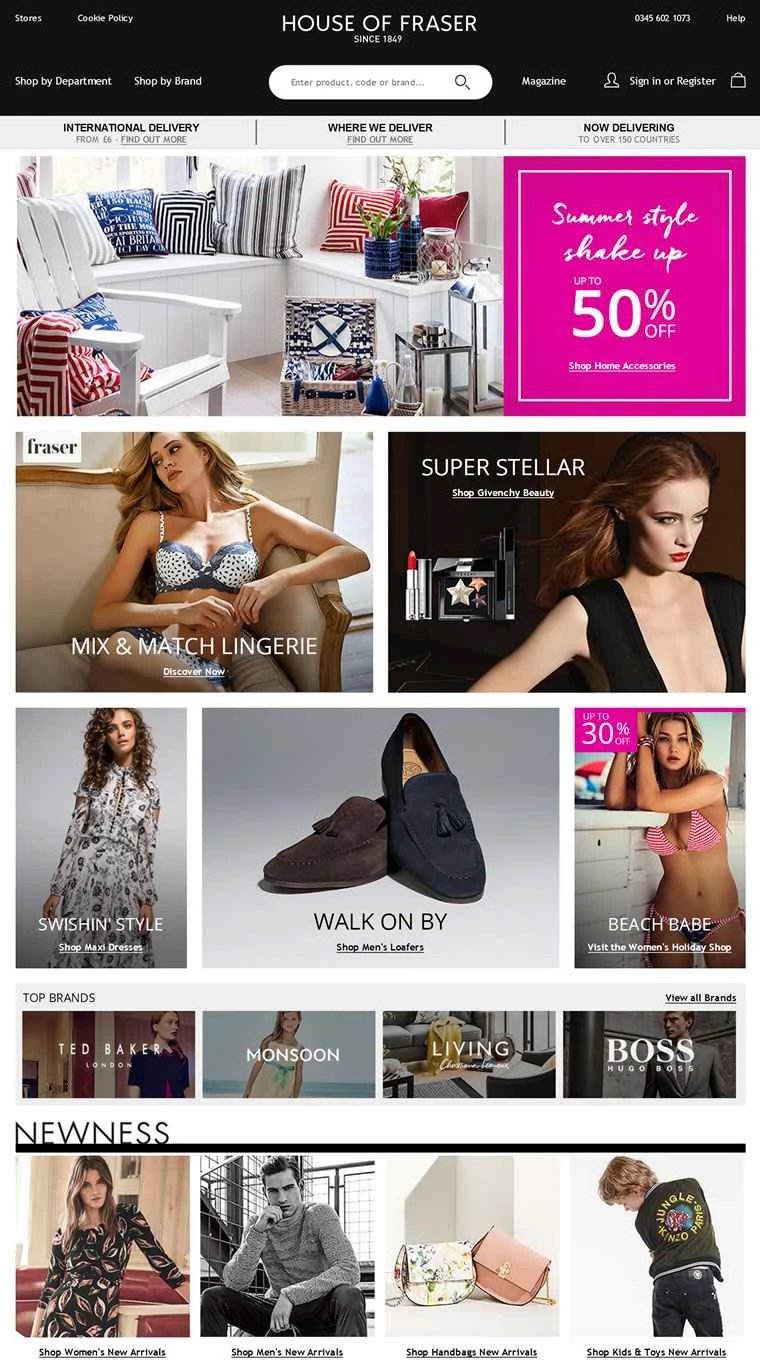 英国の有名な高級デパート、ハウス オブ フレーザー。