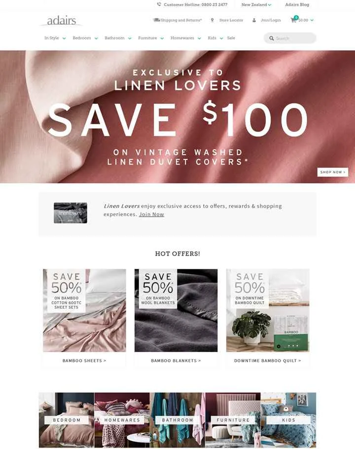 ニュージーランドの寝具と家具のオンラインショッピングサイト：Adairs