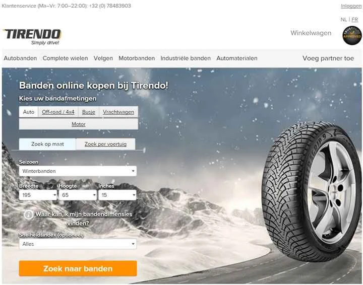 Tirendo Belgium: オンラインでタイヤを購入する