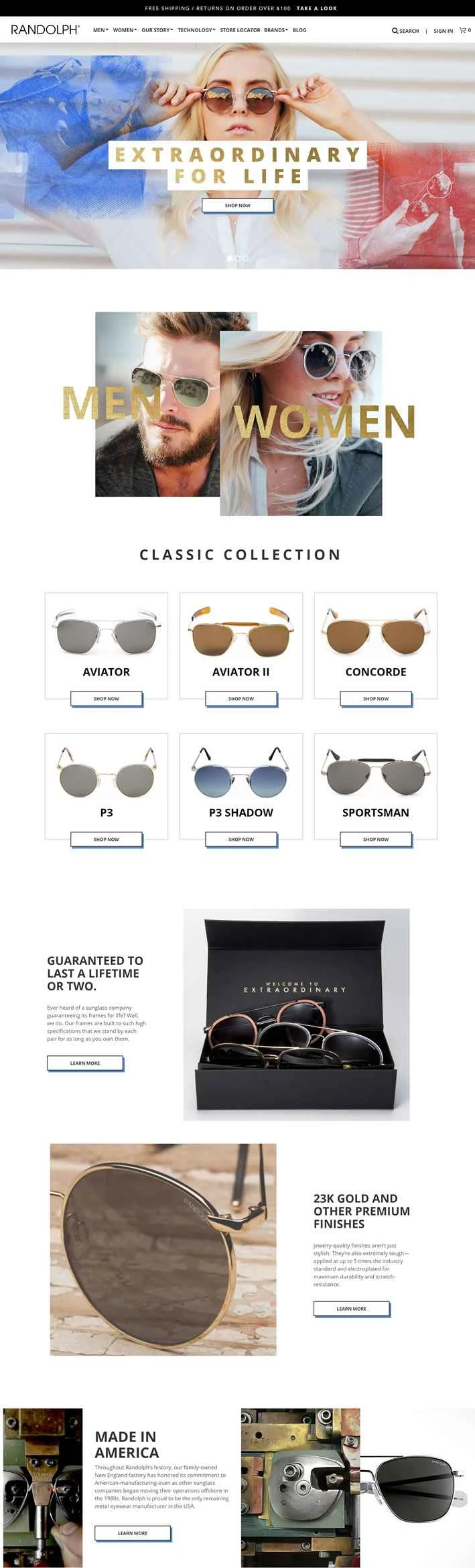 Randolph USA 公式サイト: 米国製のアビエーターサングラスとシューティンググラス。