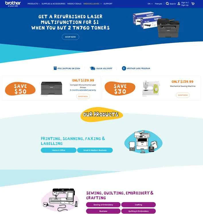 ブラザーカナダのウェブサイト：プリンター、ラベルマシン、ミシン