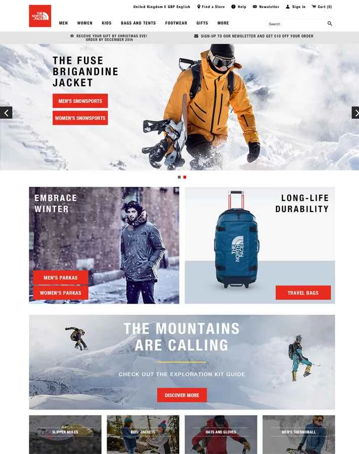 ザ・ノース・フェイスUKウェブサイト：有名なアメリカのアウトドアブランド