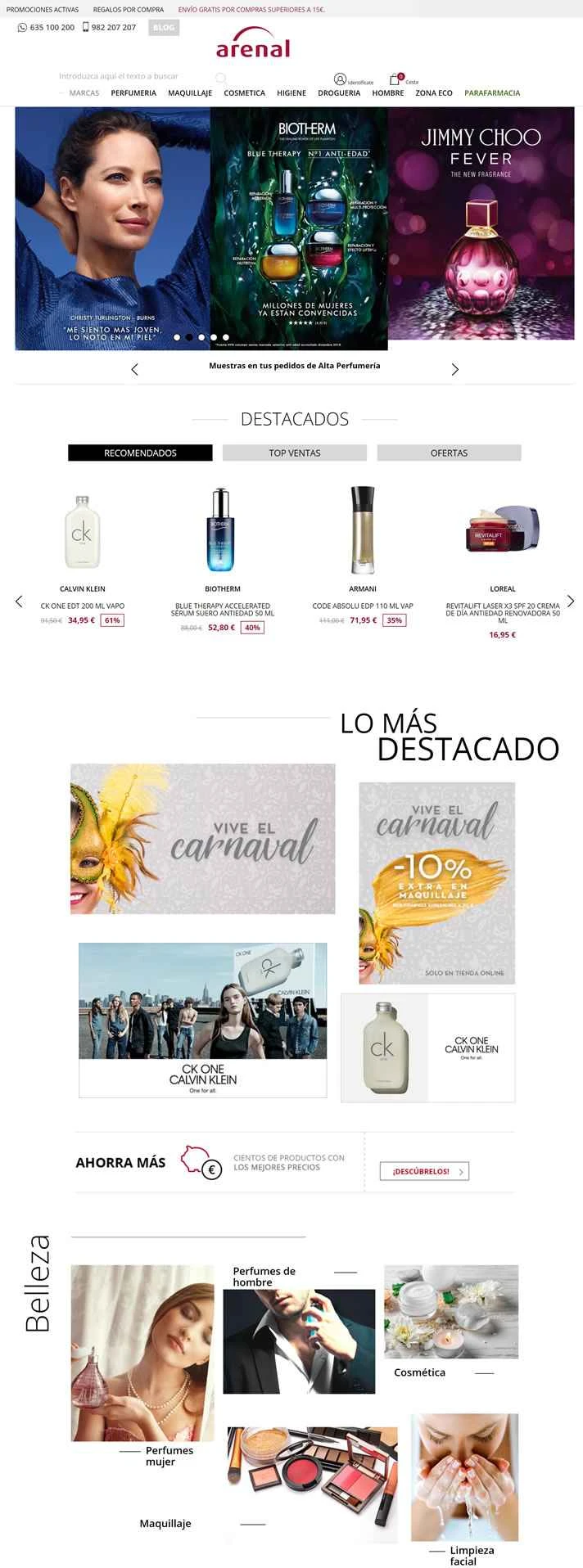 スペインの香水と化粧品のショッピングサイト：Arenal Perfumerías
