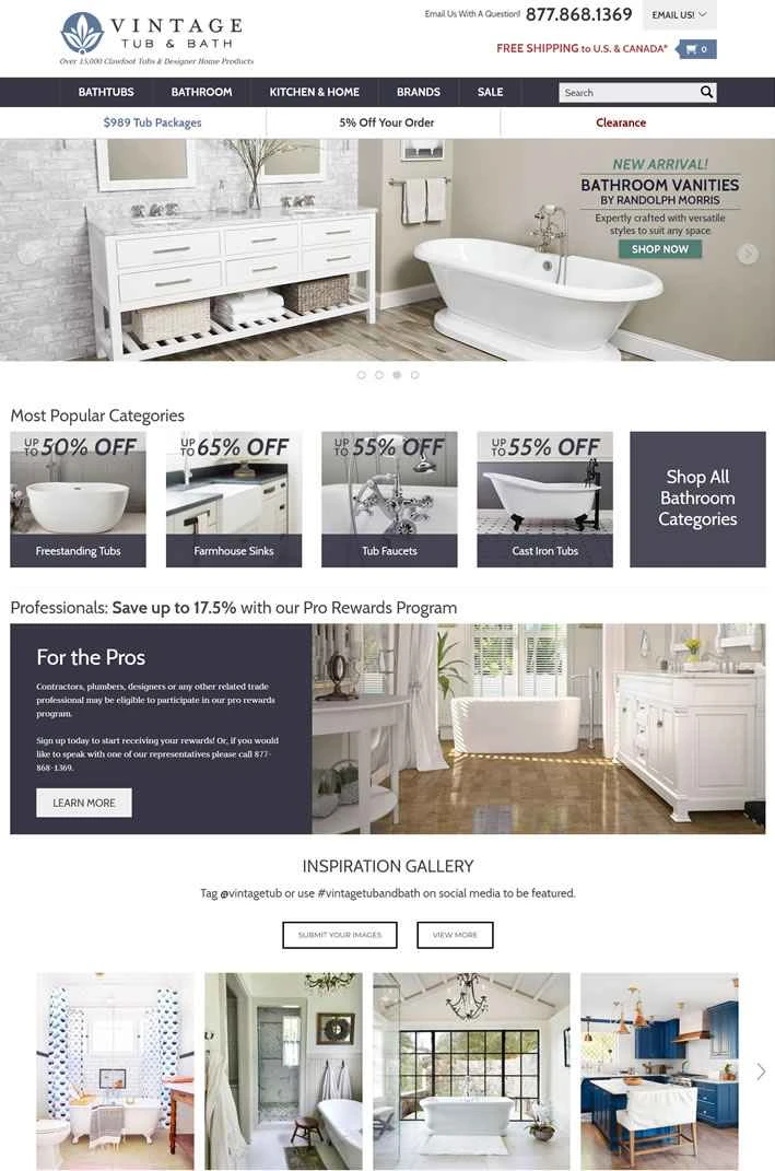 Vintage Tub & Bath は、浴槽、シンク、蛇口を取り扱う米国発のオンライン ストアです。