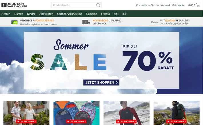 マウンテンウェアハウスドイツ公式サイト：英国のアウトドア用品小売業者