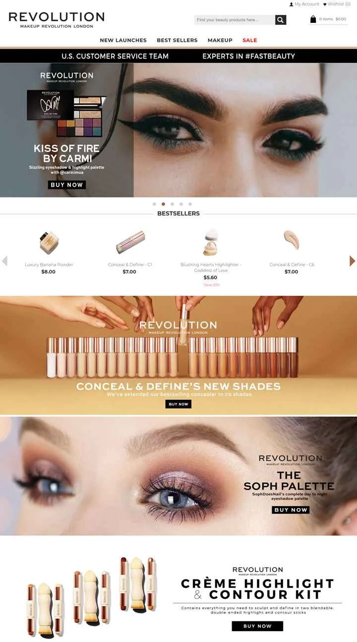 Revolution Beauty US公式サイト：イギリスの有名化粧品ウェブサイト