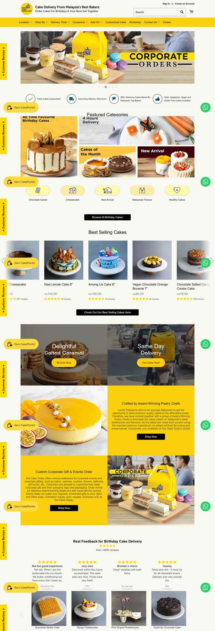 マレーシアのオンラインケーキ配達店「Eat Cake Today」。