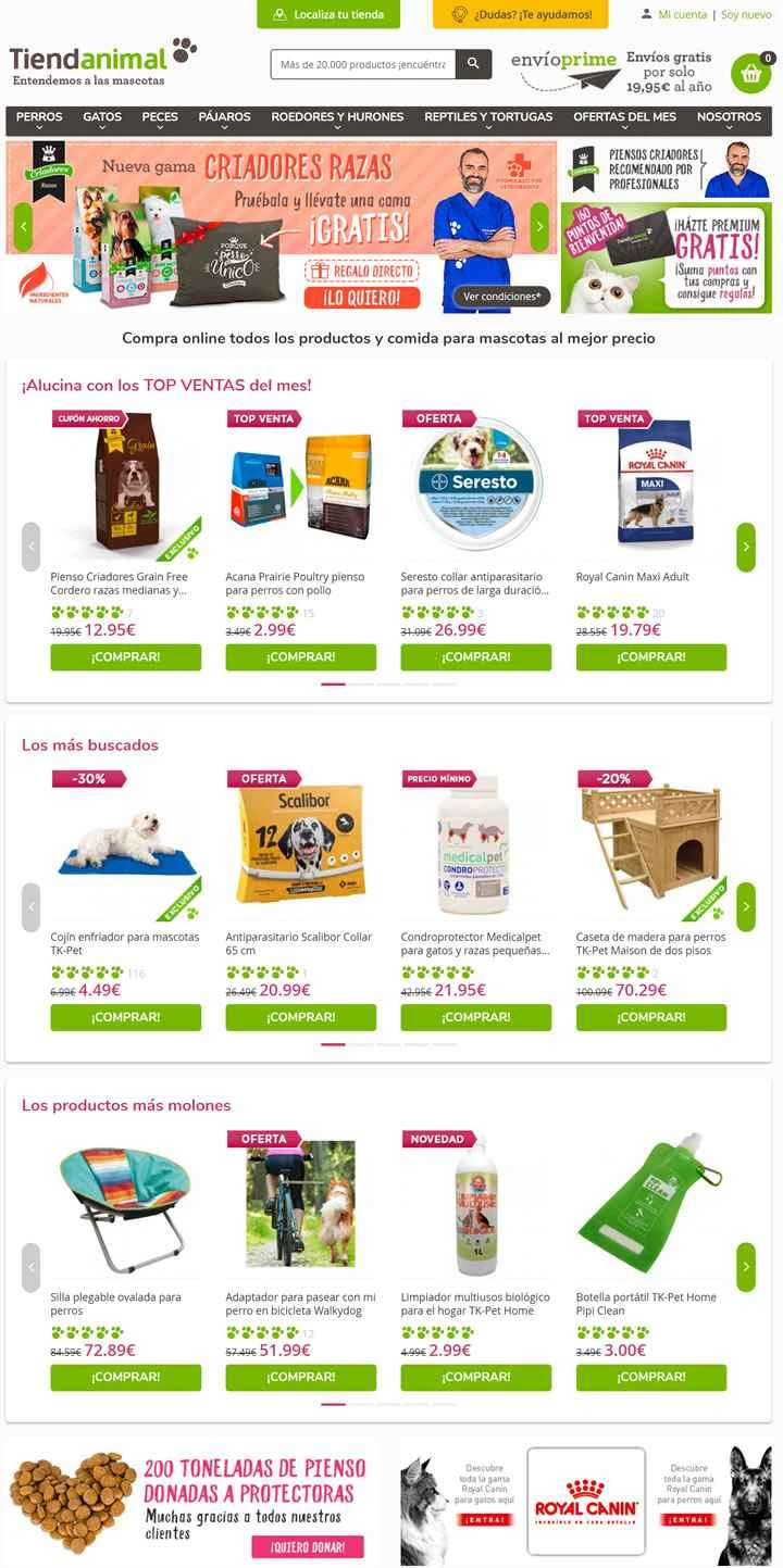 ペット用品とペットフードを扱うスペインのオンラインストア、Tiendanimal。