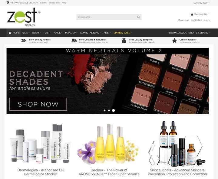 英国の有名なオンライン美容・スキンケア小売業者、Zest Beauty。