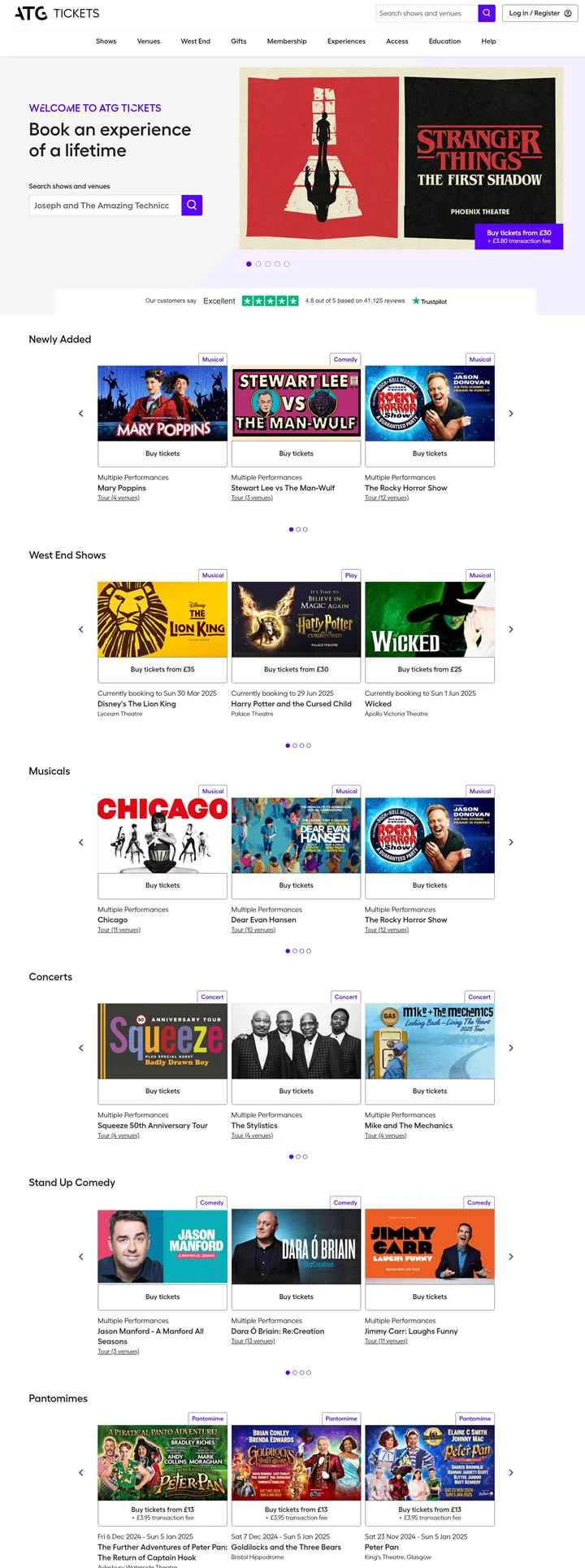 英国の劇場チケット：ATGチケット（公演、ドラマ、ミュージカル、ツアー）