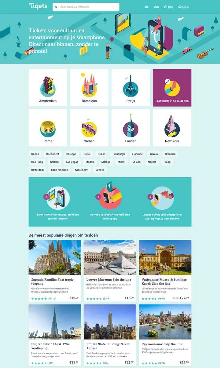 Tiqets Netherlands: ヨーロッパで最も美しい名所や美術館のチケットを販売