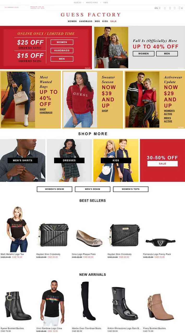 GUESS ファクトリー カナダ: ジーンズ、アパレル、アクセサリー