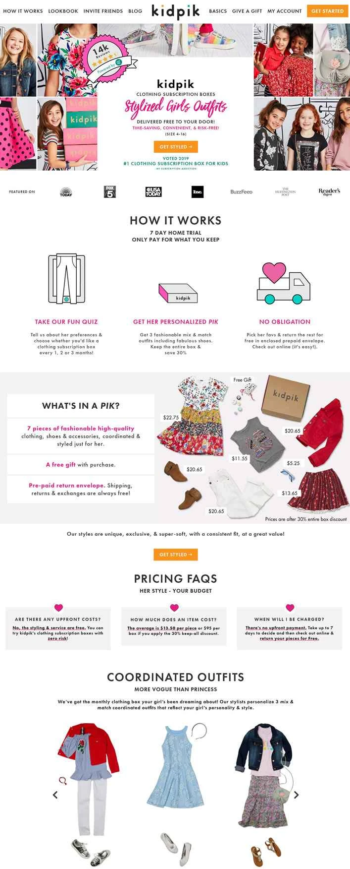 女の子の月替わり服のサブスクリプションボックス：kidpik