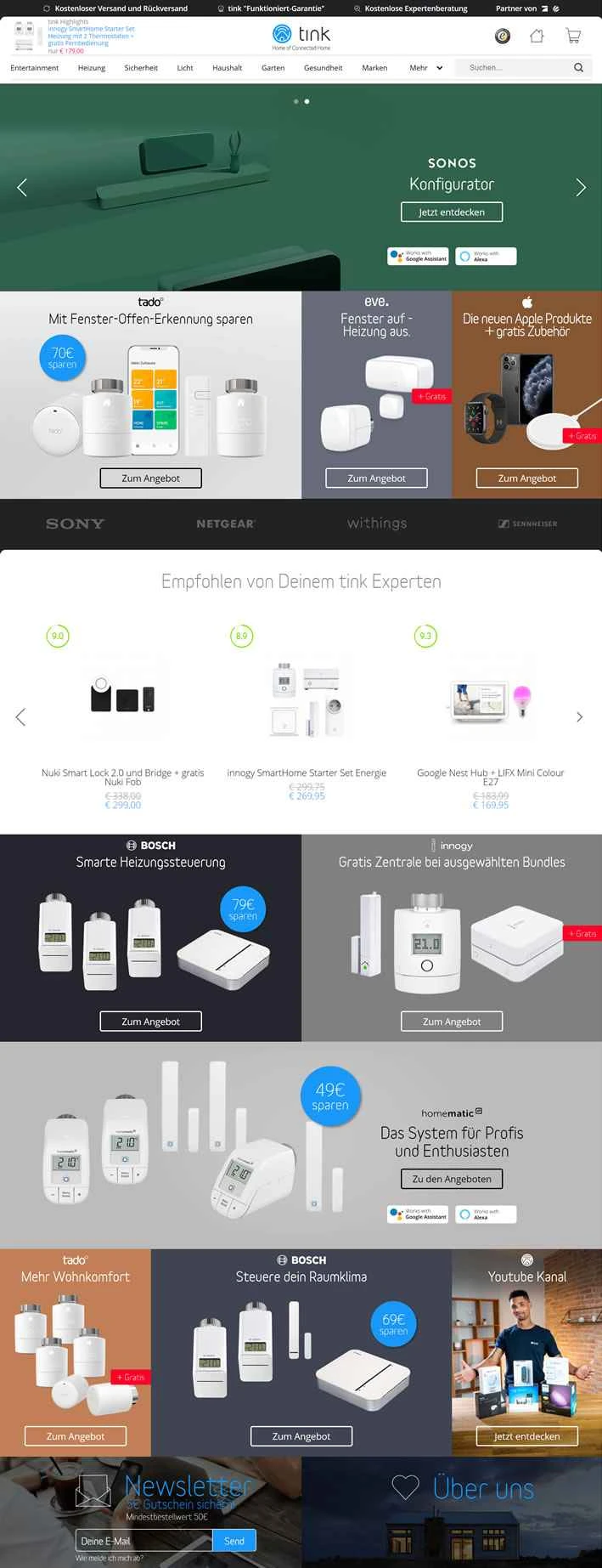 オーストリアのスマートホームとスマートリビングのオンラインストア：tink.at