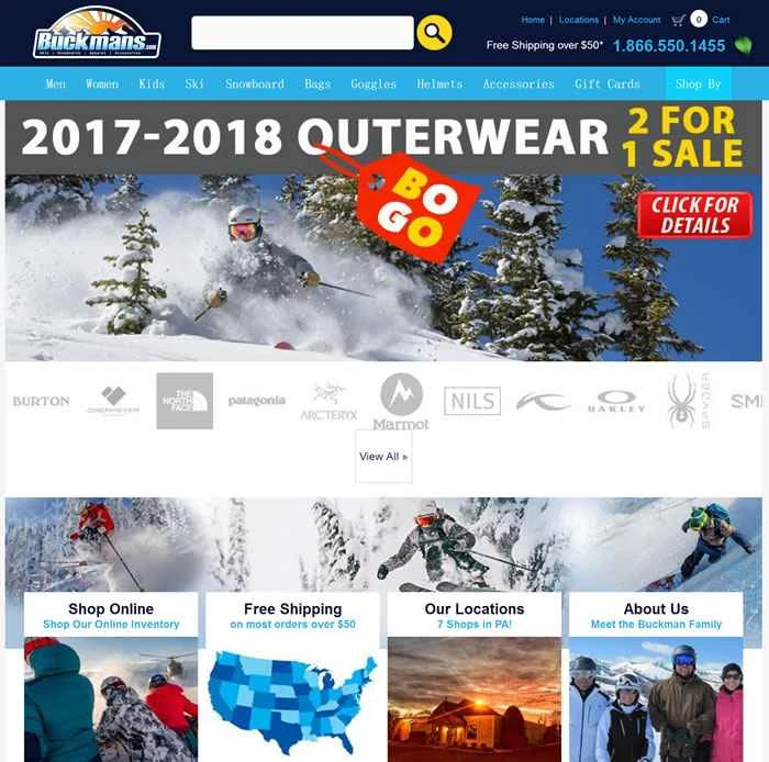 アメリカのスキー＆スノーボード専門店、バックマン。