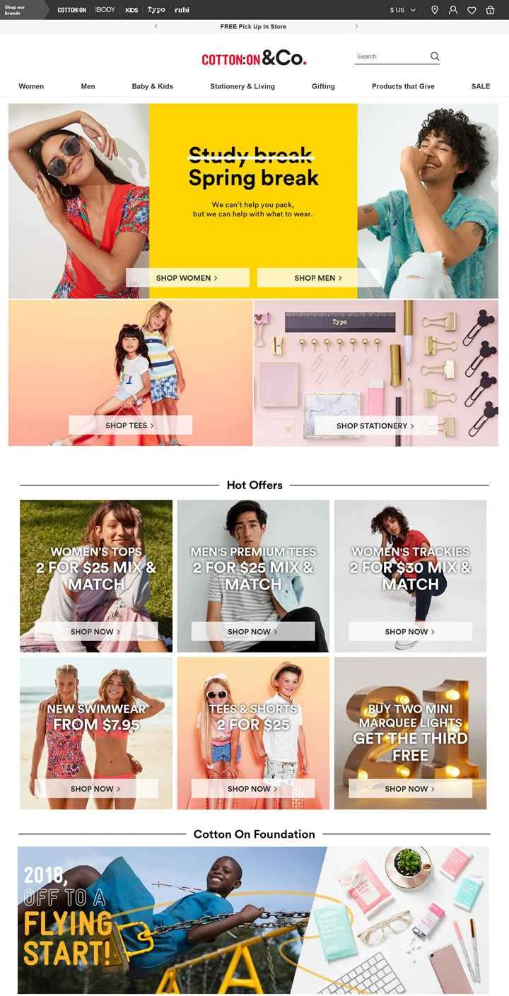 Cotton On（米国ウェブサイト）：オーストラリアのファッションチェーンブランド