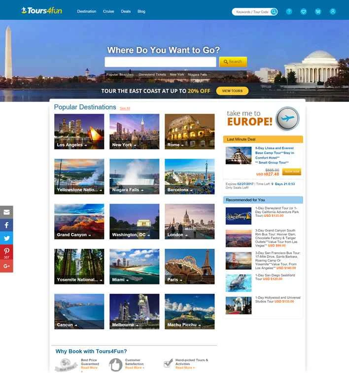 アメリカの旅行ウェブサイト：Tours4Fun