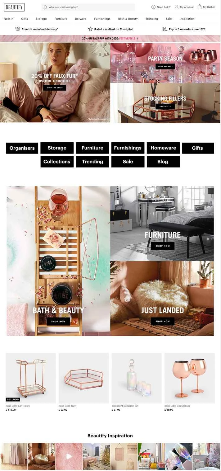 Beautify は、英国を拠点とする女性向け化粧品整理および家具のウェブサイトです。