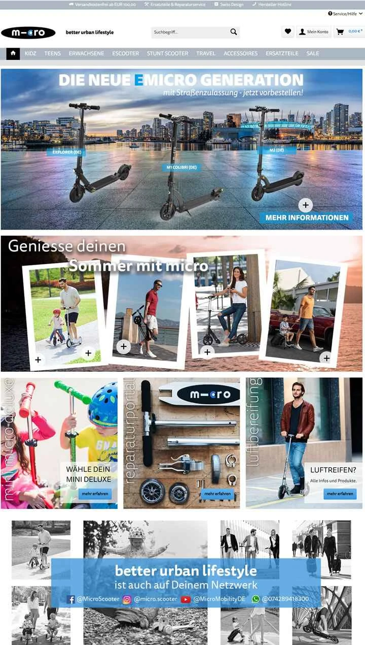 スクーターを購入できるドイツのウェブサイト：Microscooter