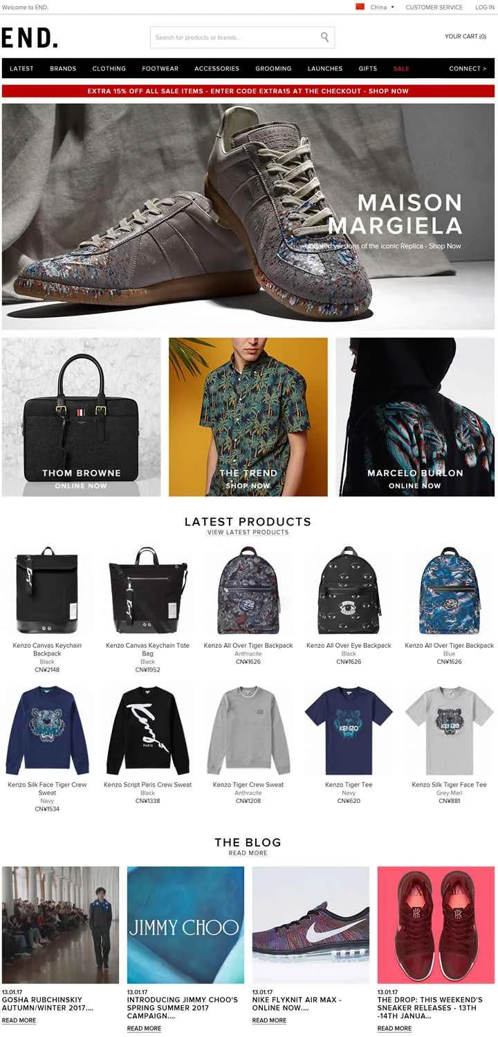 イギリスのファッションサイト：END.（世界中送料無料）