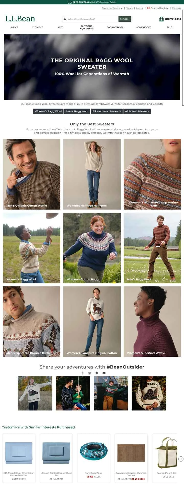 LLBeanカナダ：1912年からの一緒の外出